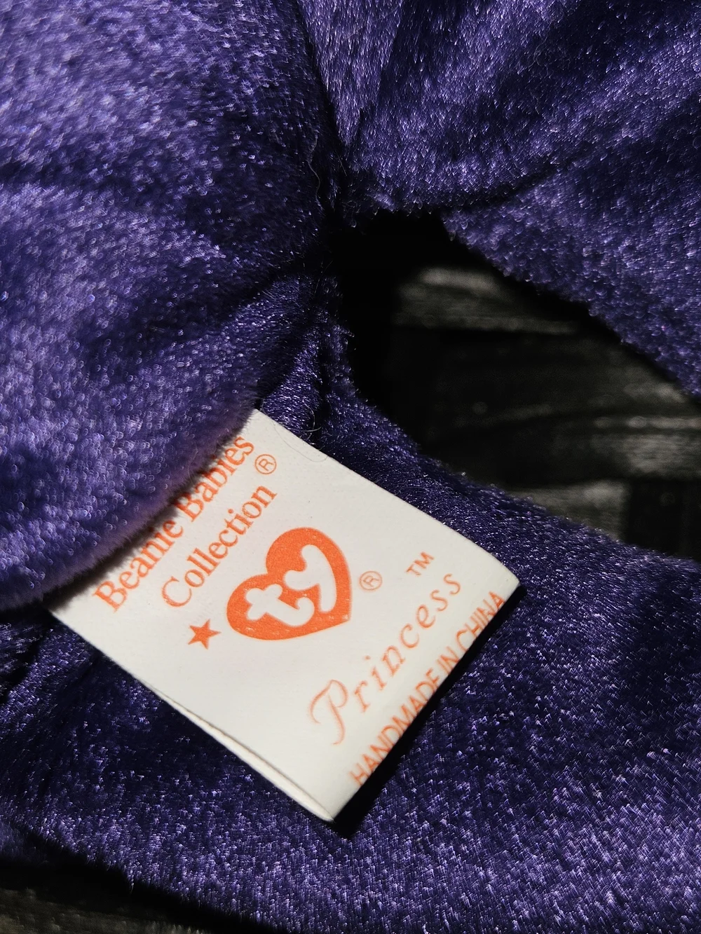 Princess TY Purple Velvet Bear Plush with Embroidered Rose - Collectible TY Tag